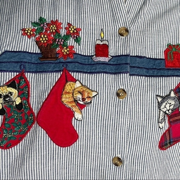 𝅺VINTAGE Real Ugly Christmas! Casey & Max Christmas Cat Shirt - Picture 2 of 7